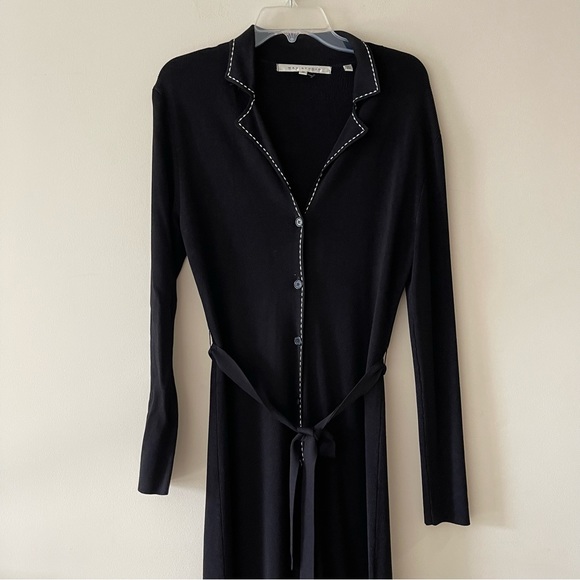 Black Tie-front Button Down Collared Midi Sheath Dress - Picture 6 of 7